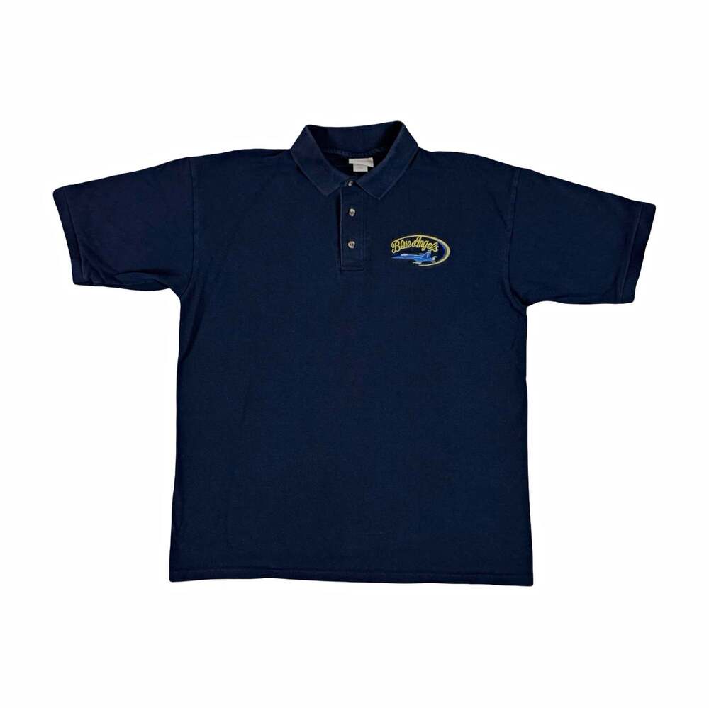 Rare Blur Angels Polo Embroidered Aircraft Fighter Jet Logo Men’s L Polo Shirt